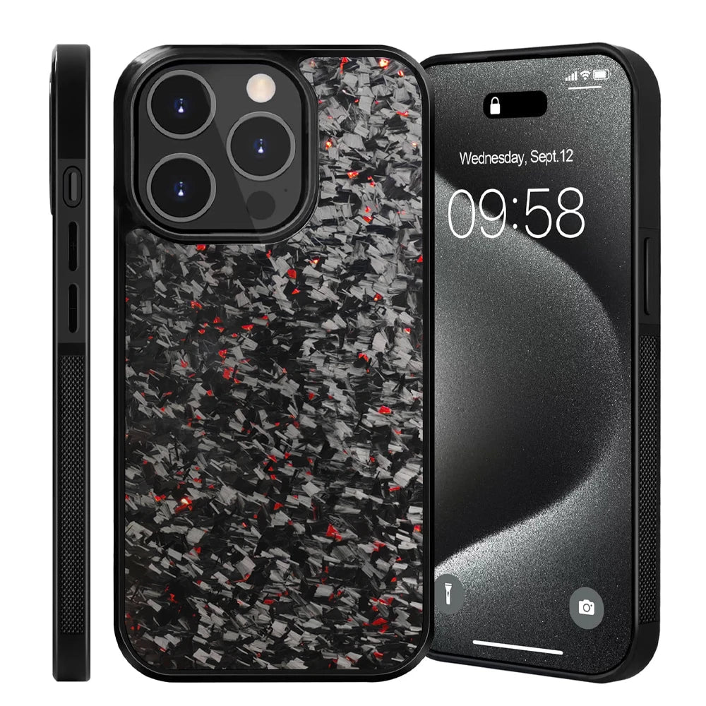 Luxury Gloss Real Carbon Fiber Armor Shockproof Cover for iPhone Case Wireless Charge Forged fiber Cover