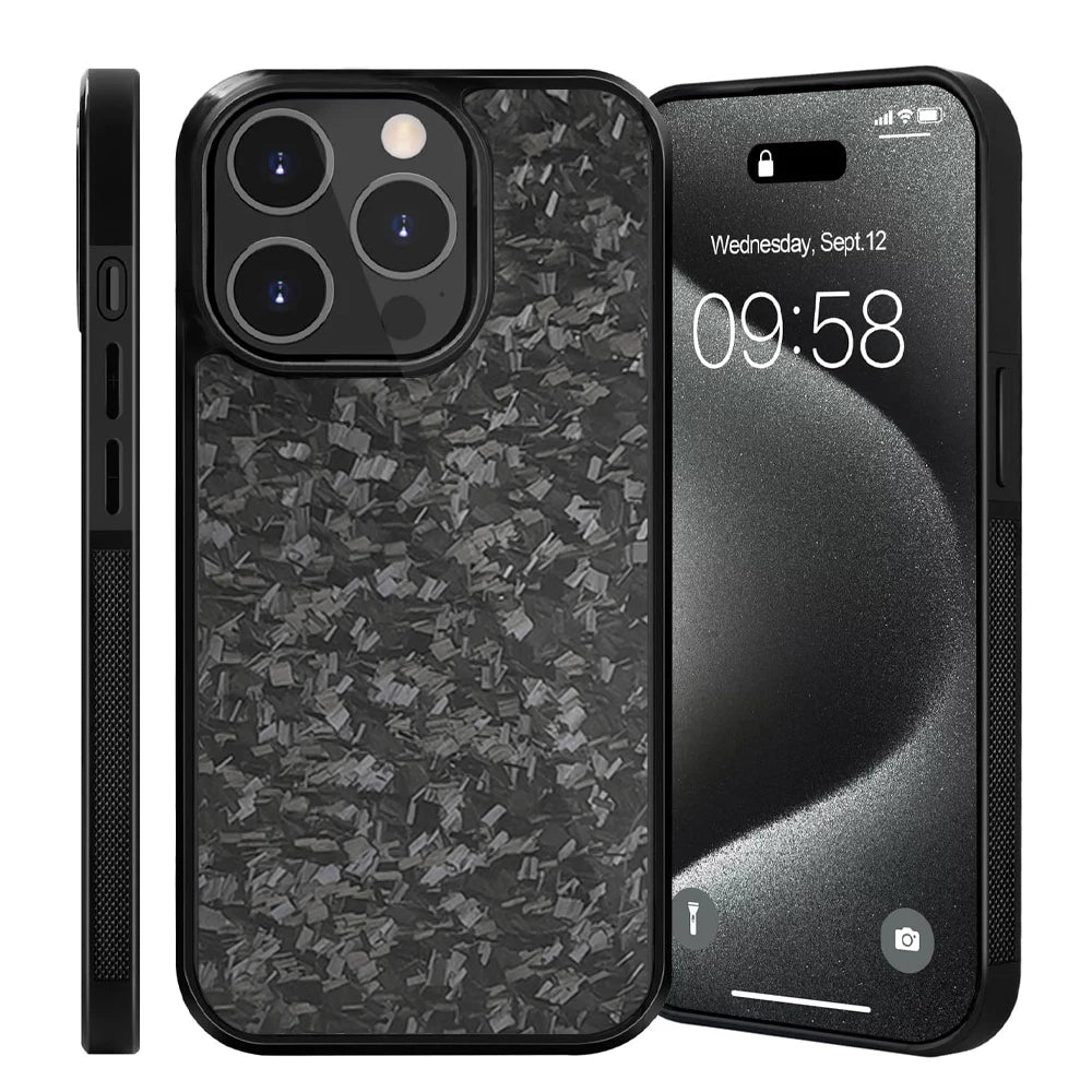 Luxury Gloss Real Carbon Fiber Armor Shockproof Cover for iPhone Case Wireless Charge Forged fiber Cover